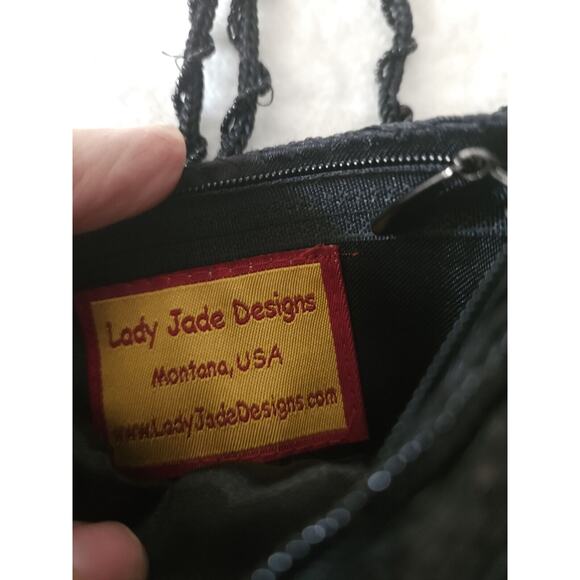 LADY JADE BLACK/RAINBOW IRRIDESCENT BEADED SMALL VINTAGE CROSSBODY PURSE BAG - Picture 5 of 9